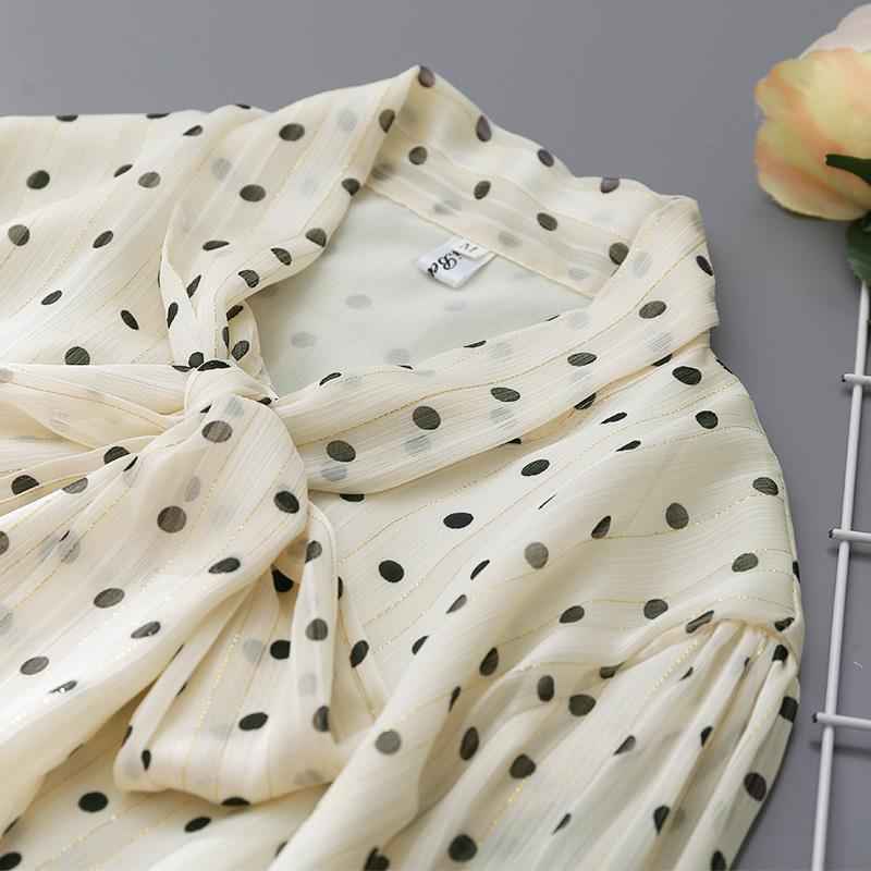 Retro Apricot Polka Dot Blouse Women - Vintage Floral Print Top