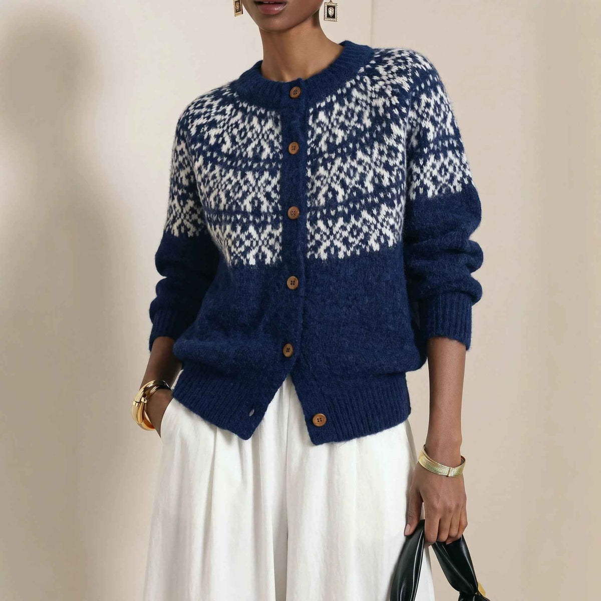 New Vintage-style Crew-neck Oversized Sweater Jacket