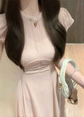 Floral Pink Chiffon A-Line Midi Dress with Cinched Waist