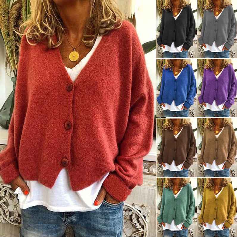 Women's Lightweight Solid Color Cardigan Sweater - European Sizes