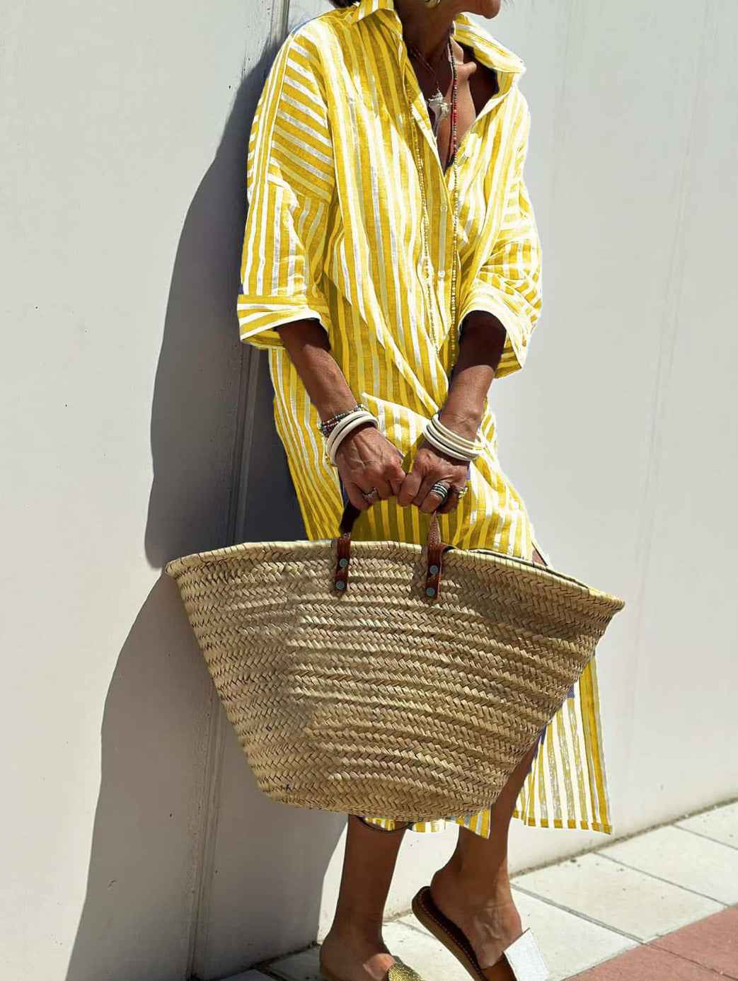 Orange Striped Shirt Dress with Waist Belt & Lapel Collar