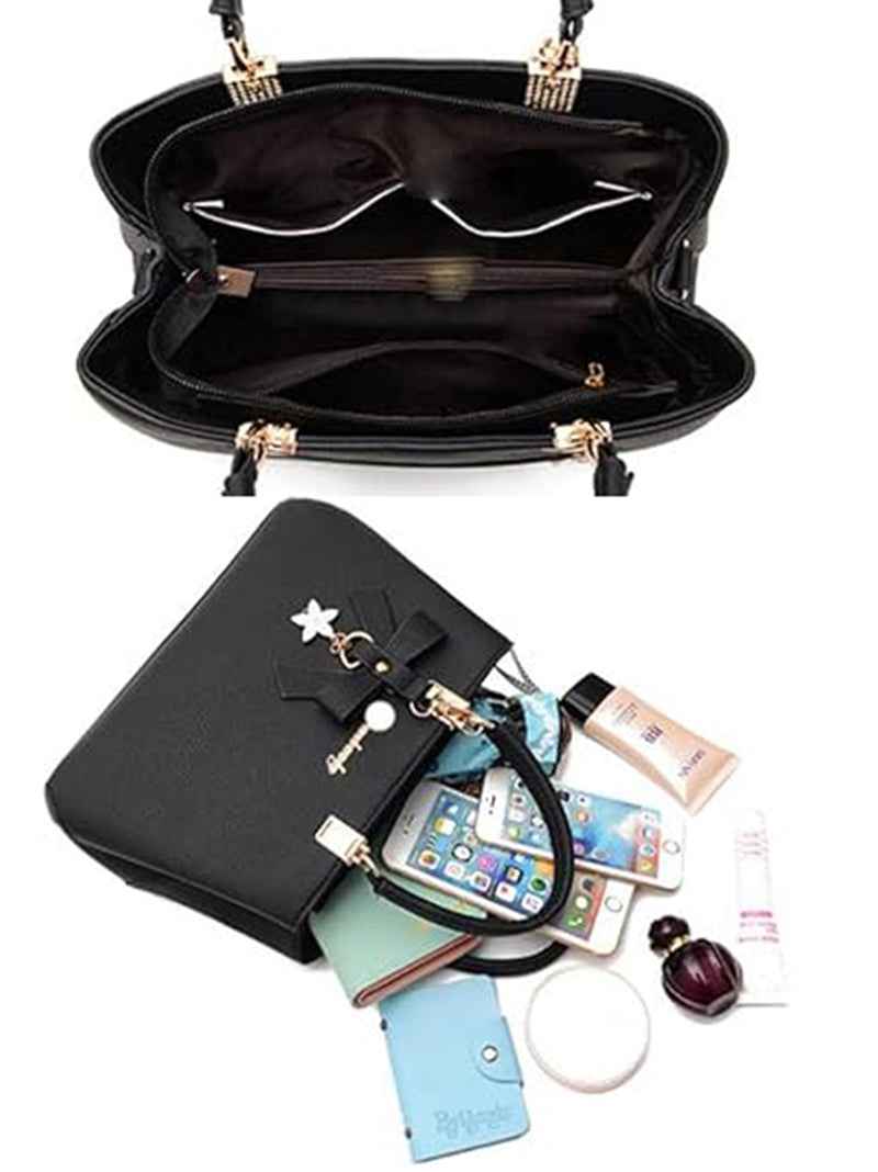 Women's PU Leather Crossbody Bag with Bow Pendant - Fashionable Small Satchel