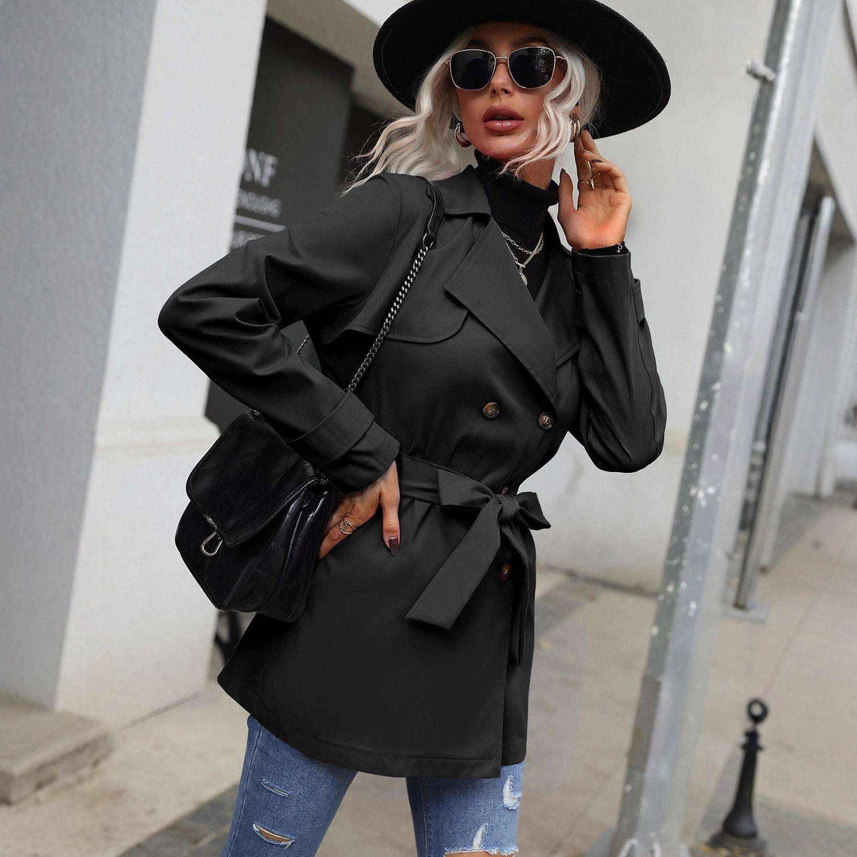 Lace-up Double-breasted Stylish Casual Trench Coat