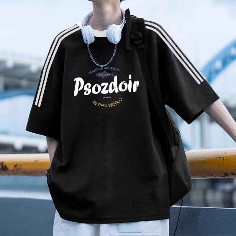 Vintage Japanese Hip Hop Striped Tee - Loose Fit Streetwear
