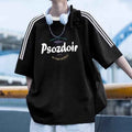 Vintage Japanese Hip Hop Striped Tee - Loose Fit Streetwear