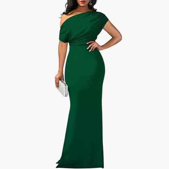 Long Formal Women's Party Dress - High Waist, Short Sleeve, Elegant & Versatile