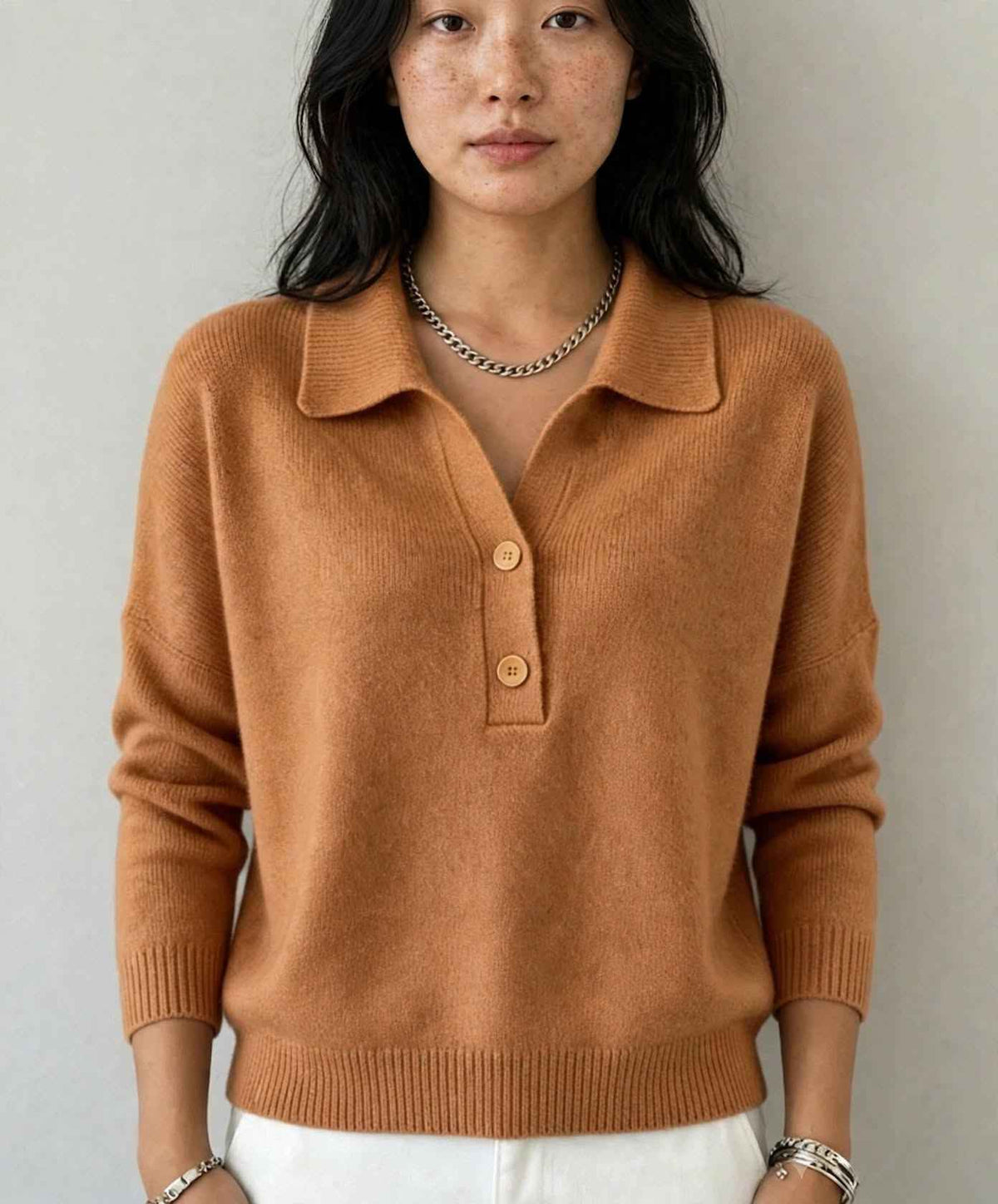 Women's Knit Polo Sweater | V-Neck Long Sleeve Autumn Winter Style