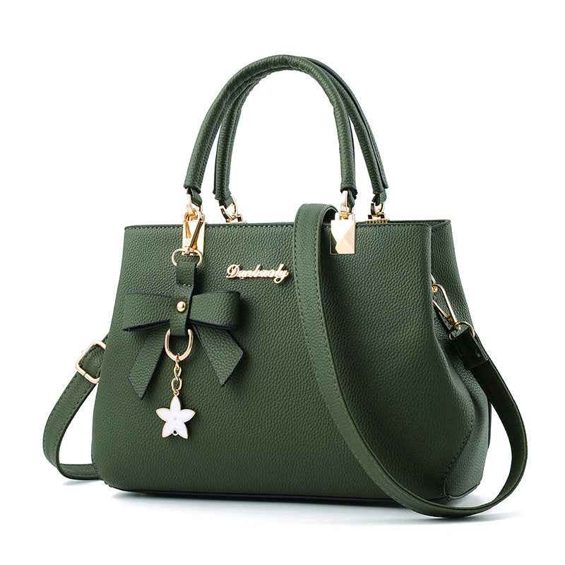 Women's PU Leather Crossbody Bag with Bow Pendant - Fashionable Small Satchel