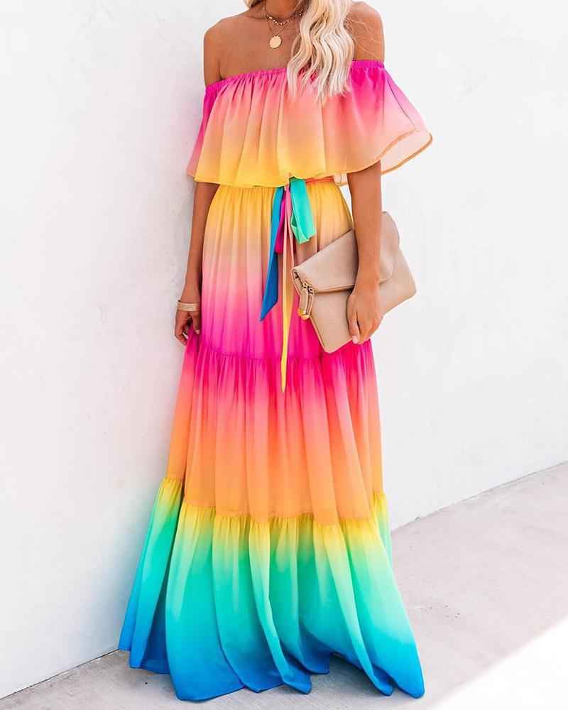 Women's One-Shoulder Gradient Street Style Swing Dress