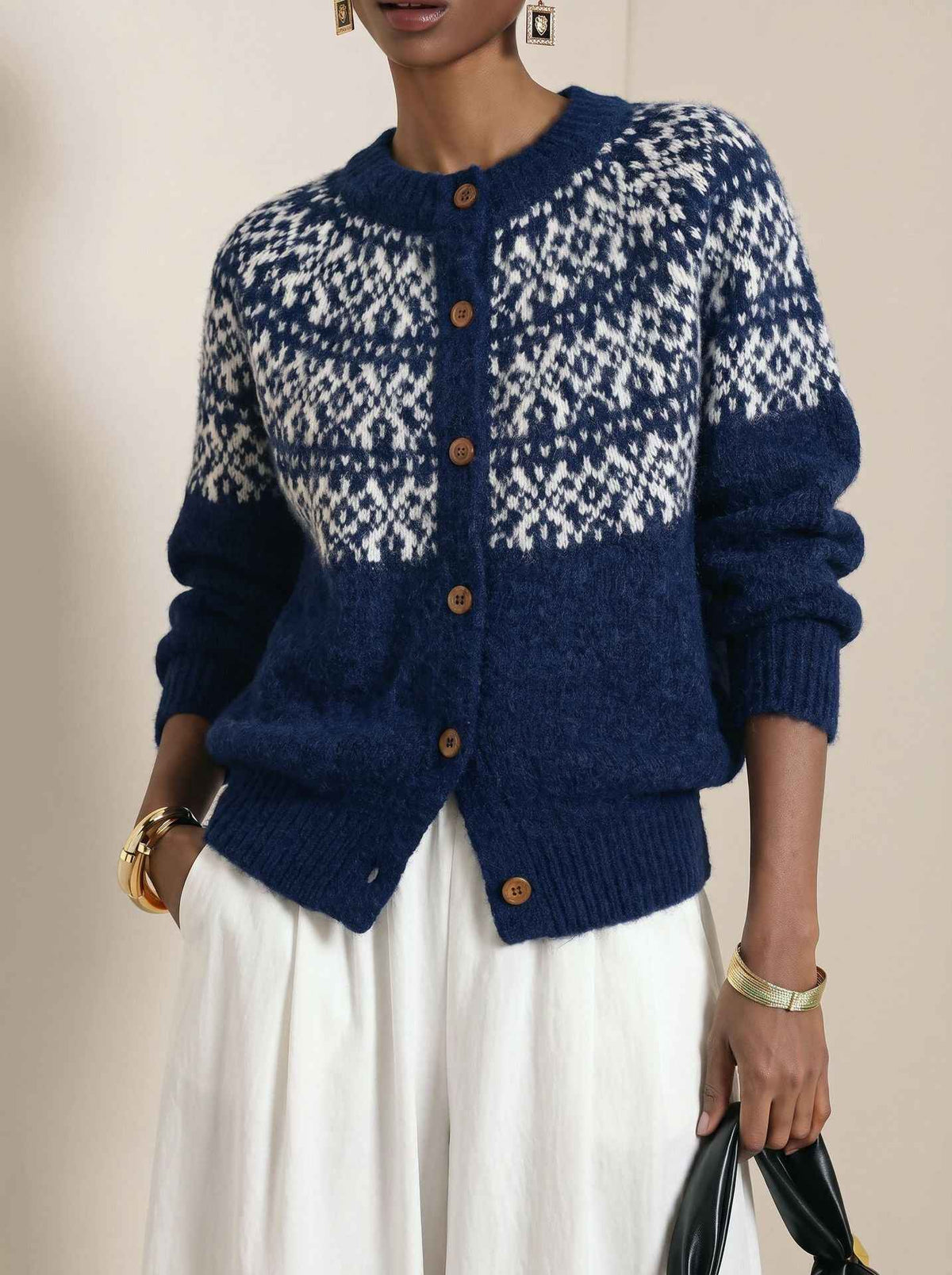 New Vintage-style Crew-neck Oversized Sweater Jacket