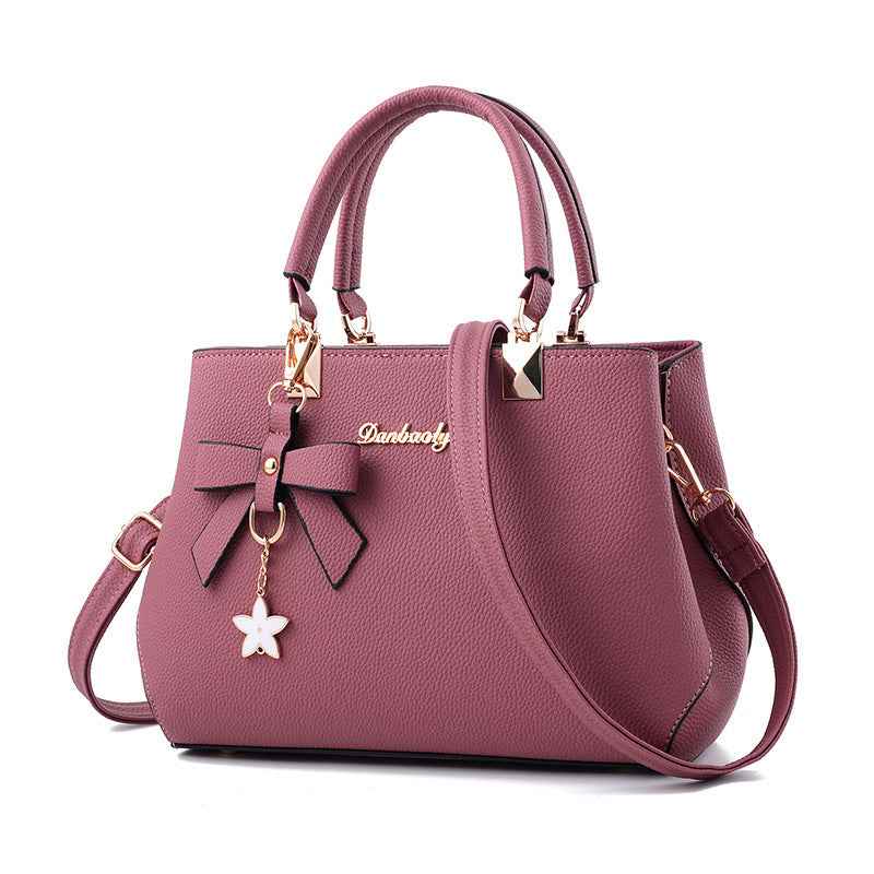 Women's PU Leather Crossbody Bag with Bow Pendant - Fashionable Small Satchel
