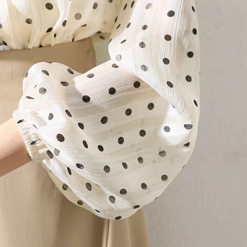 Retro Apricot Polka Dot Blouse Women - Vintage Floral Print Top