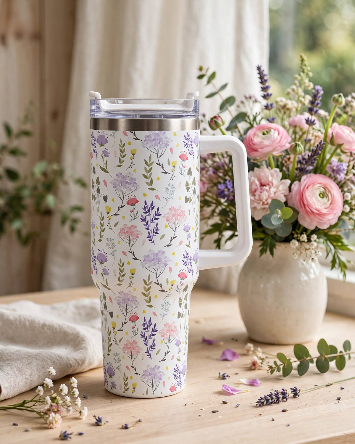 40oz Tumbler With Handle and Straw Lid – 1200ml Insulated Stainless Steel Tumbler, Cold 24H / Hot 12H, Leak-Proof, Cup Holder Friendly – 42+ Prints
