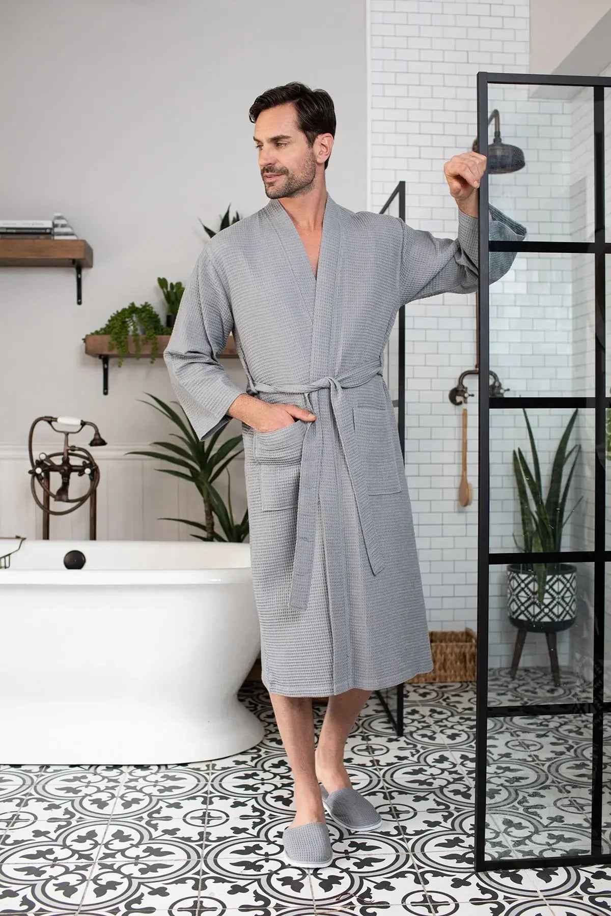 Men's Waffle Spa Bathrobe - Quick Dry, Lightweight Kimono