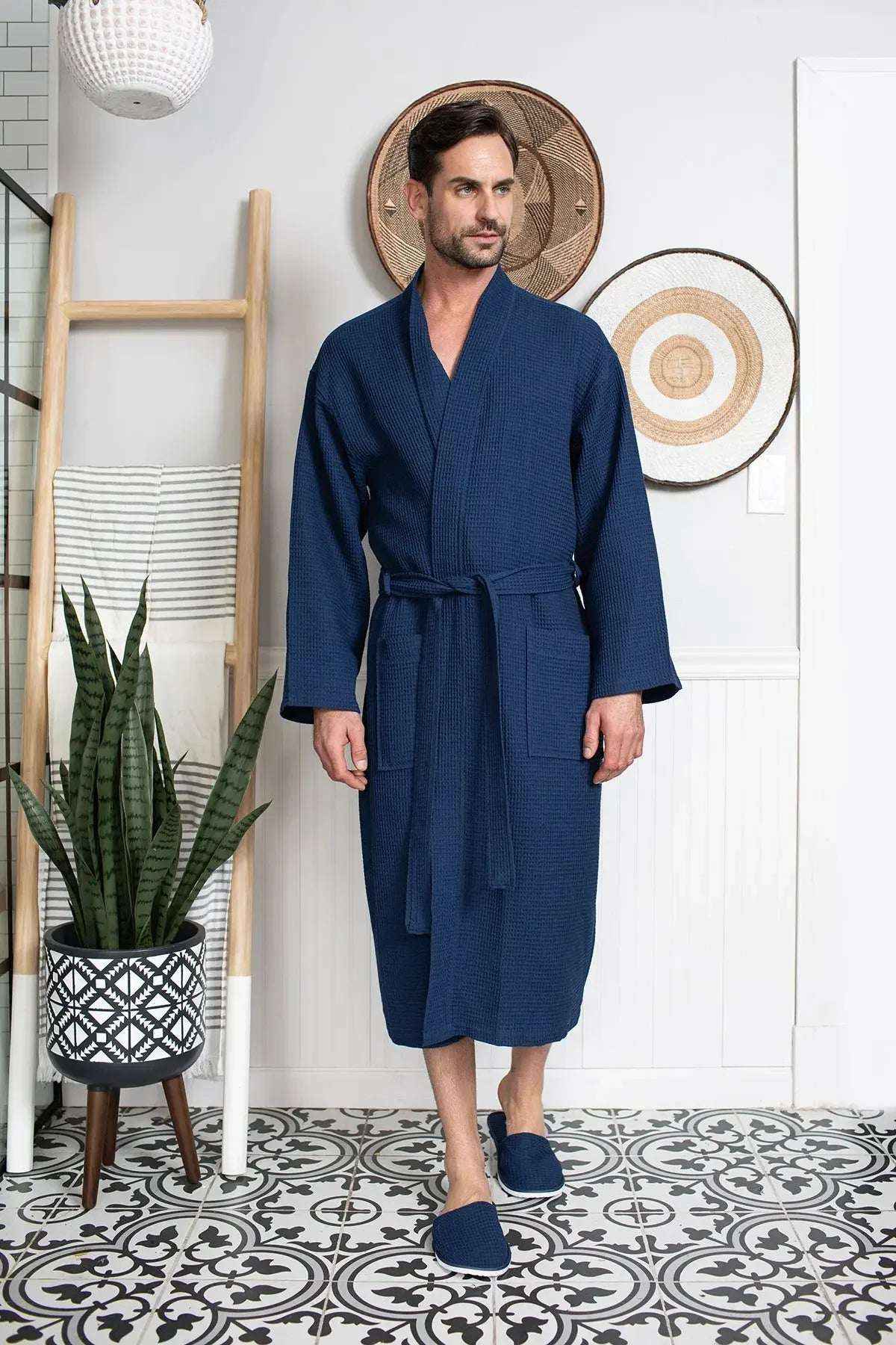Men's Waffle Spa Bathrobe - Quick Dry, Lightweight Kimono