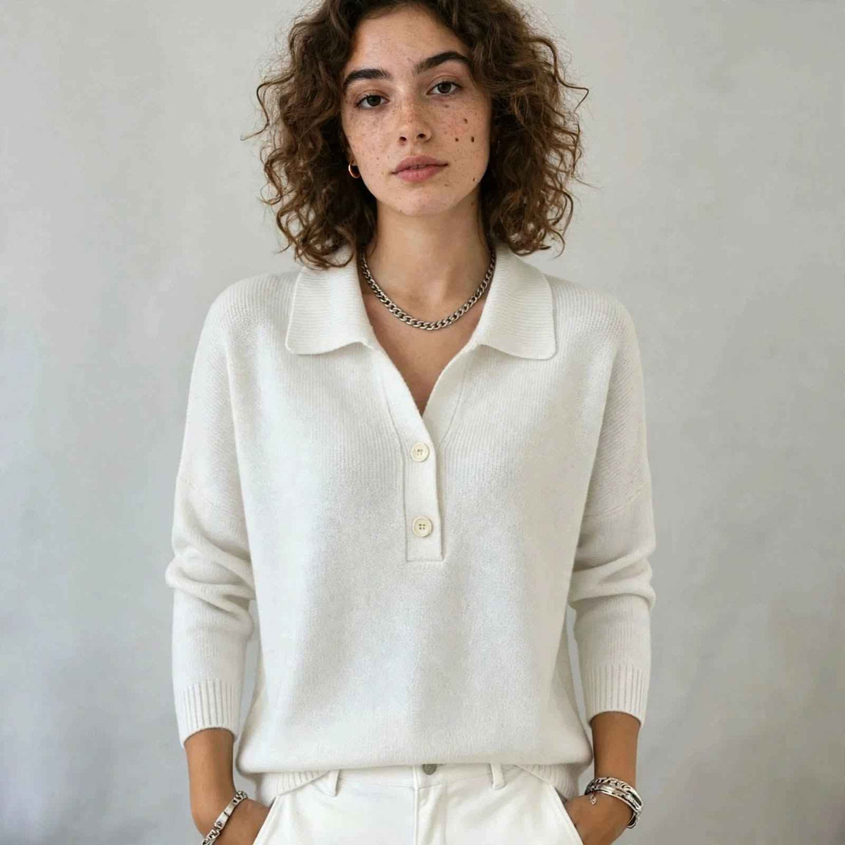 Women's Knit Polo Sweater | V-Neck Long Sleeve Autumn Winter Style