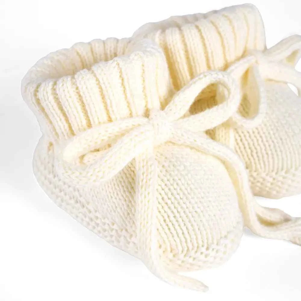 Cute Newborn Knit Booties: Soft Cream 100% Cotton Baby Socks