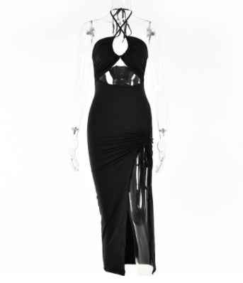 Halterneck Lace-Up Split Dress - Y2K Party Style
