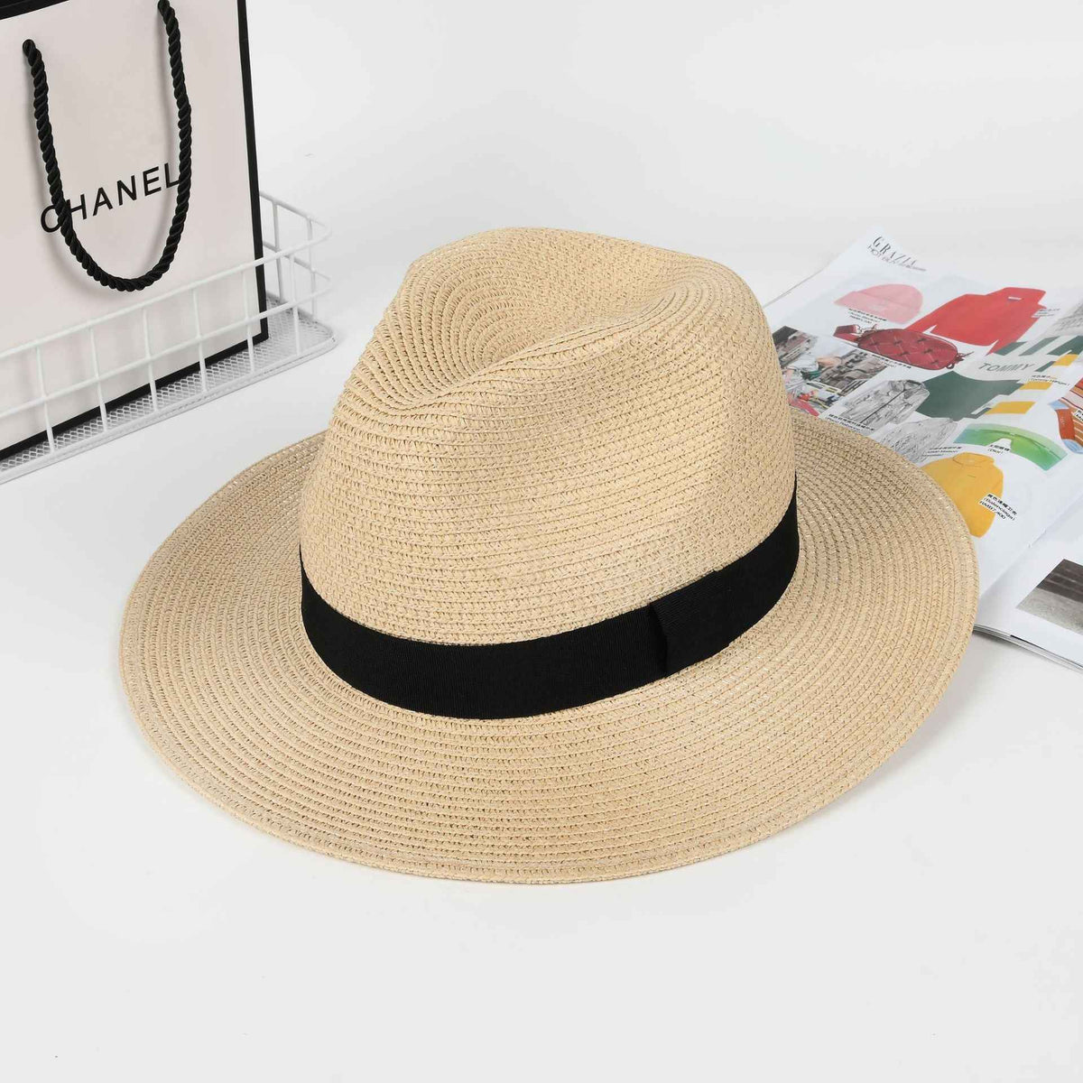 Women's Large Head Panama Straw Hat, Breathable UV Protection Summer Cap