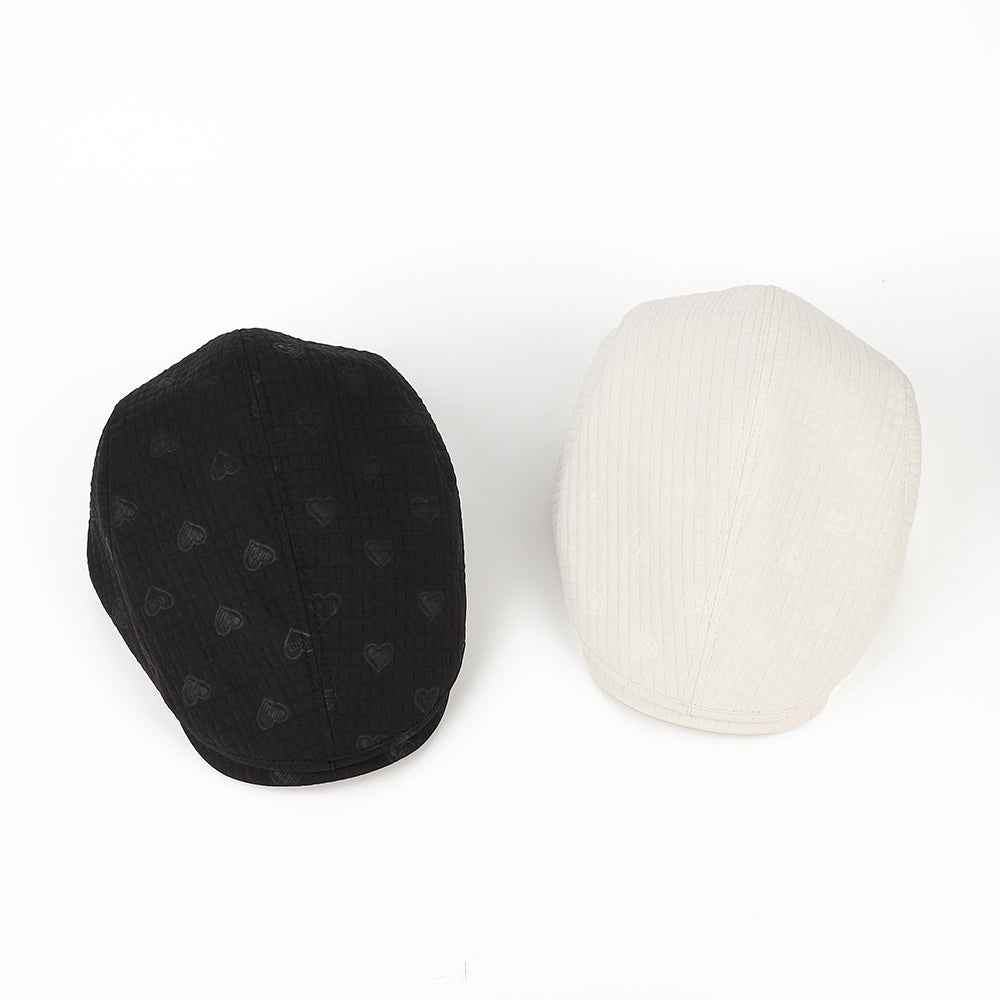 British Retro Textured Grid Dotted Heart Women's Forward Hat - Cute Short Brim