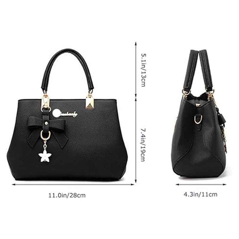 Women's PU Leather Crossbody Bag with Bow Pendant - Fashionable Small Satchel