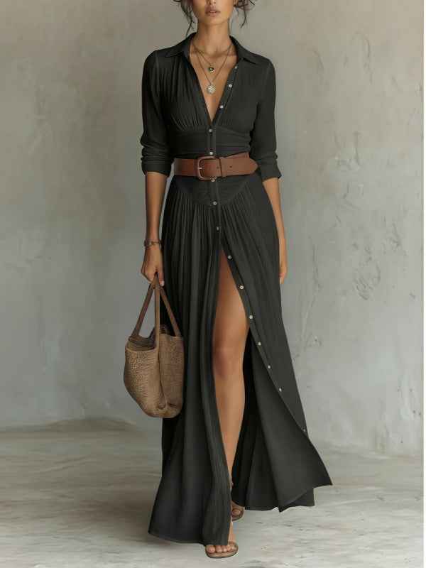 Women's V-Neck Long Maxi Dress - Elegant & Comfortable Casual Wear