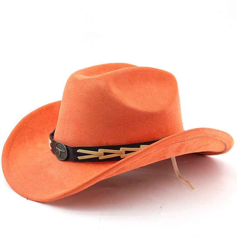 Cowhide Belt Suede Trim Western Cowboy Hat - Polished Style