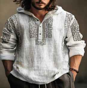 Vintage Linen Hooded Pullover Shirt - Lightweight Cotton-Linen Streetwear