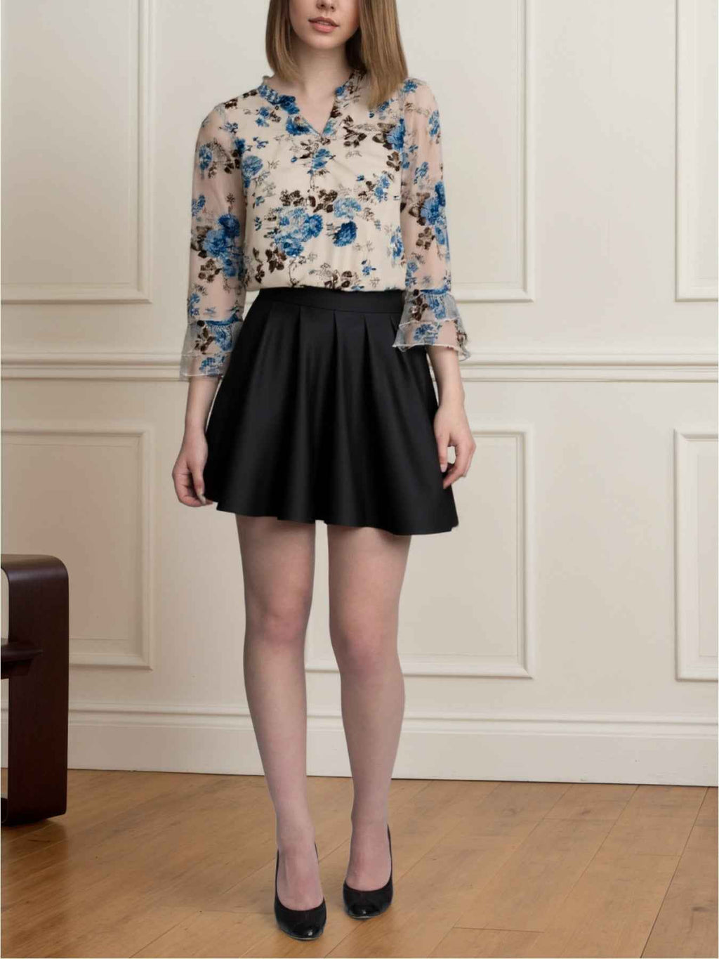 Elegant Chiffon Women's V-Neck Top with Lotus Leaf Sleeves