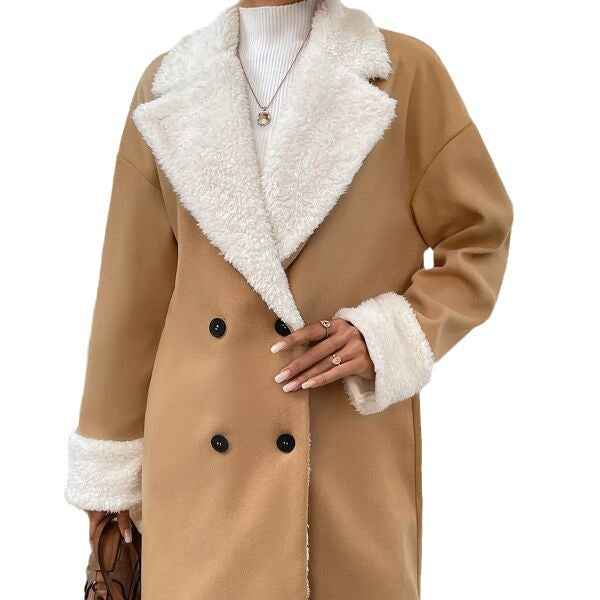 Women's Khaki Woolen Coat - Stylish & Warm for Leisure & Commute