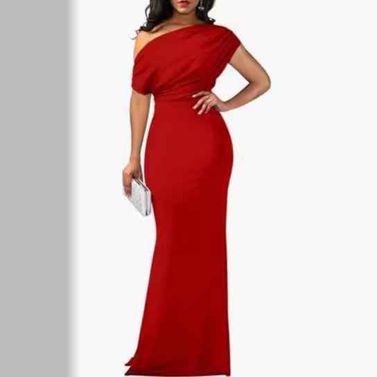 Long Formal Women's Party Dress - High Waist, Short Sleeve, Elegant & Versatile