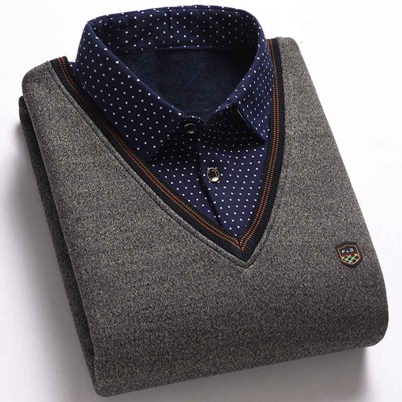 Men's Two-Piece Shirt Collar Oversized Sweater: Comfortable & Trendy
