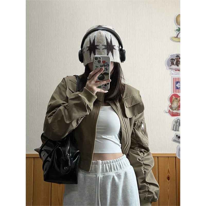 Bomber Jacket Coat Female Loose Long Sleeve Top