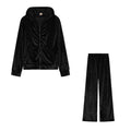 Rhinestone 3D Effect Velvet Two-Piece Suit Set - Women's British Style