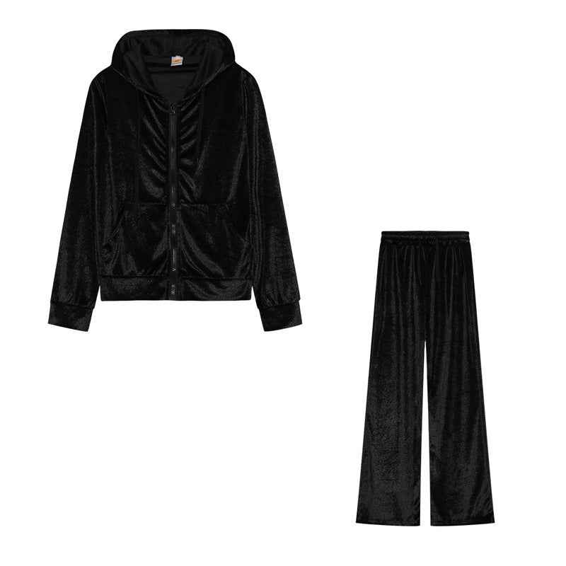 Rhinestone 3D Effect Velvet Two-Piece Suit Set - Women's British Style