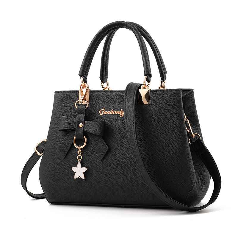 Women's PU Leather Crossbody Bag with Bow Pendant - Fashionable Small Satchel