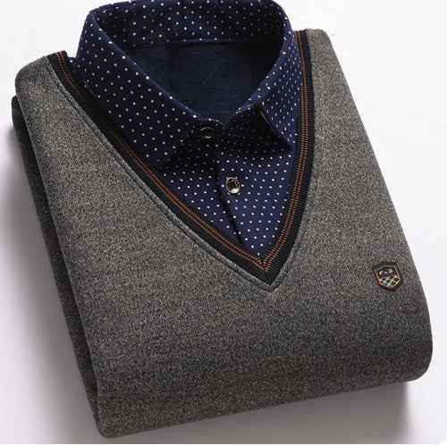 Men's Two-Piece Shirt Collar Oversized Sweater: Comfortable & Trendy