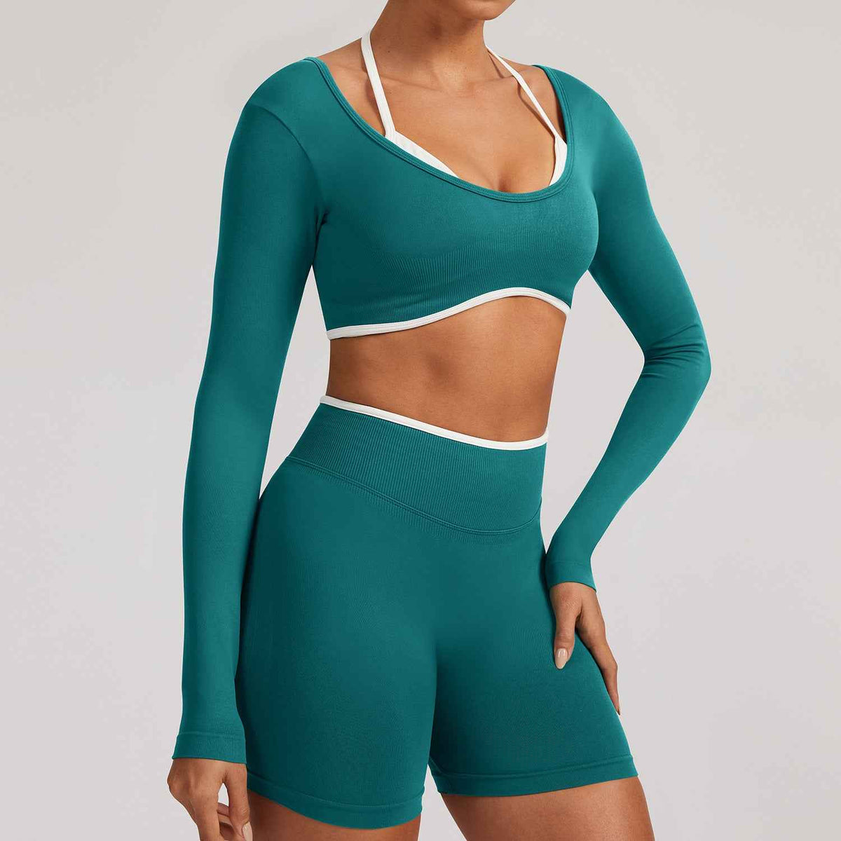 Cross-border Tight-fitting Seamless Faux Two-piece Long-sleeve Sports Top