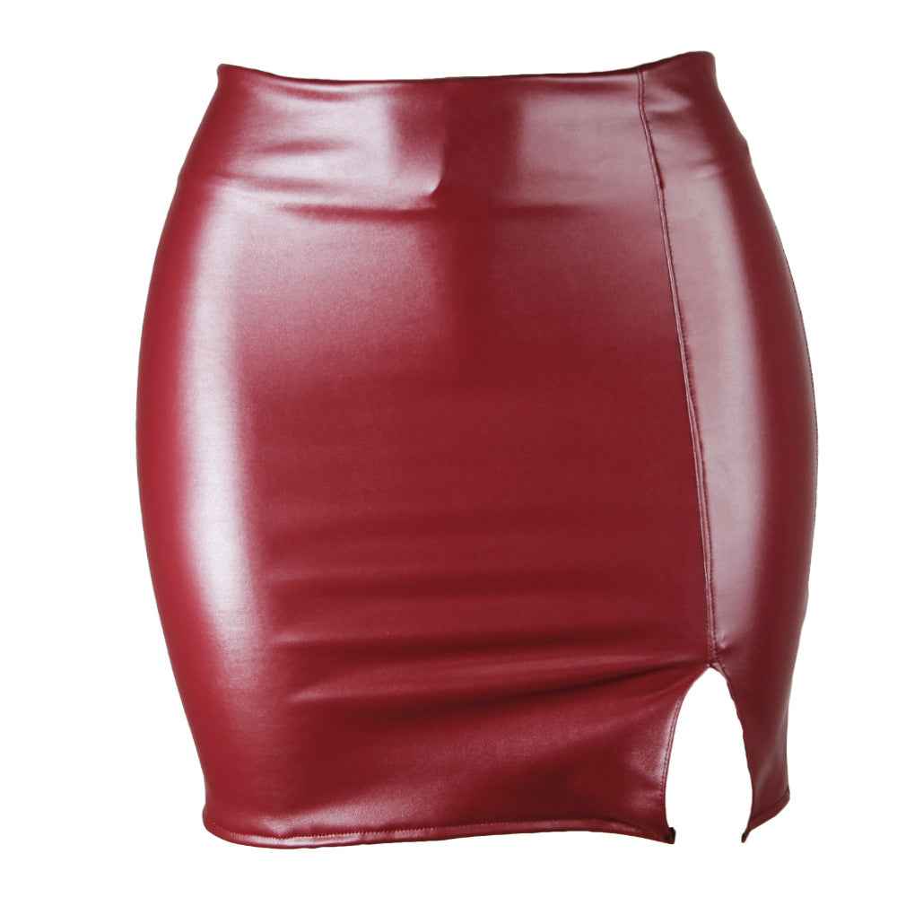 Black PU Leather Skirt with Zipper - Women's Fashion