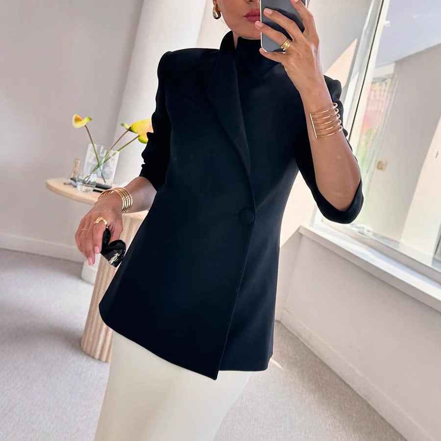 Satin One-Button Blazer - Women's Elegant Loose Fit Long Sleeve Jacket