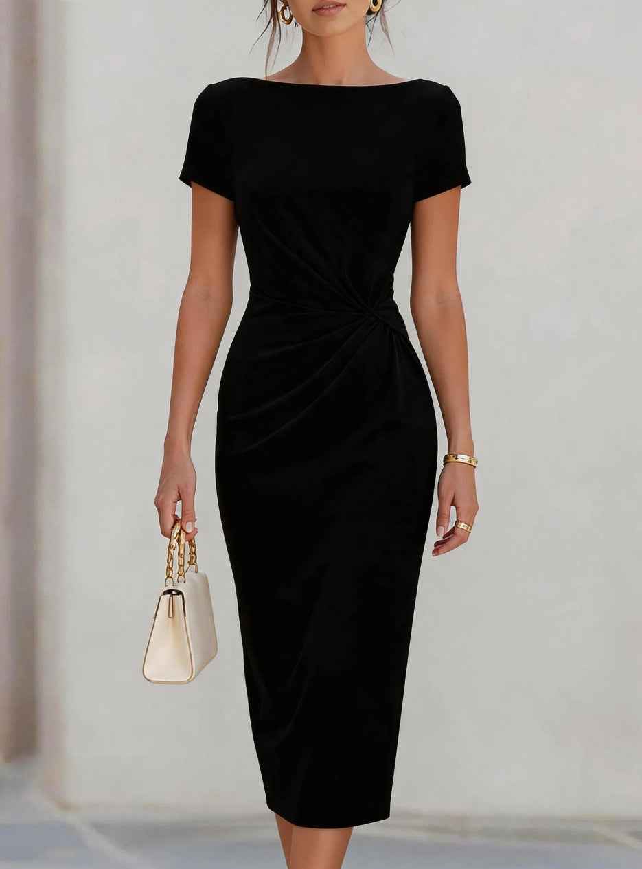 Fitted Waist Pleated Midi Dress for Women, Slim Fit Style