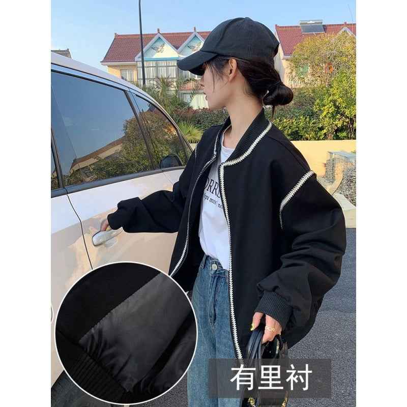 Korean Simple Round Neck Baseball Jacket