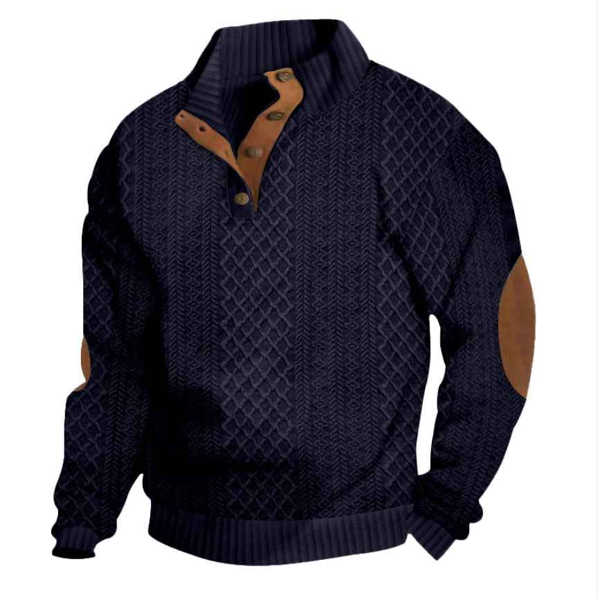 Vintage Urban Jacquard Knit Sweater - Heavyweight Stand Collar Long Sleeve Streetwear Pullover
