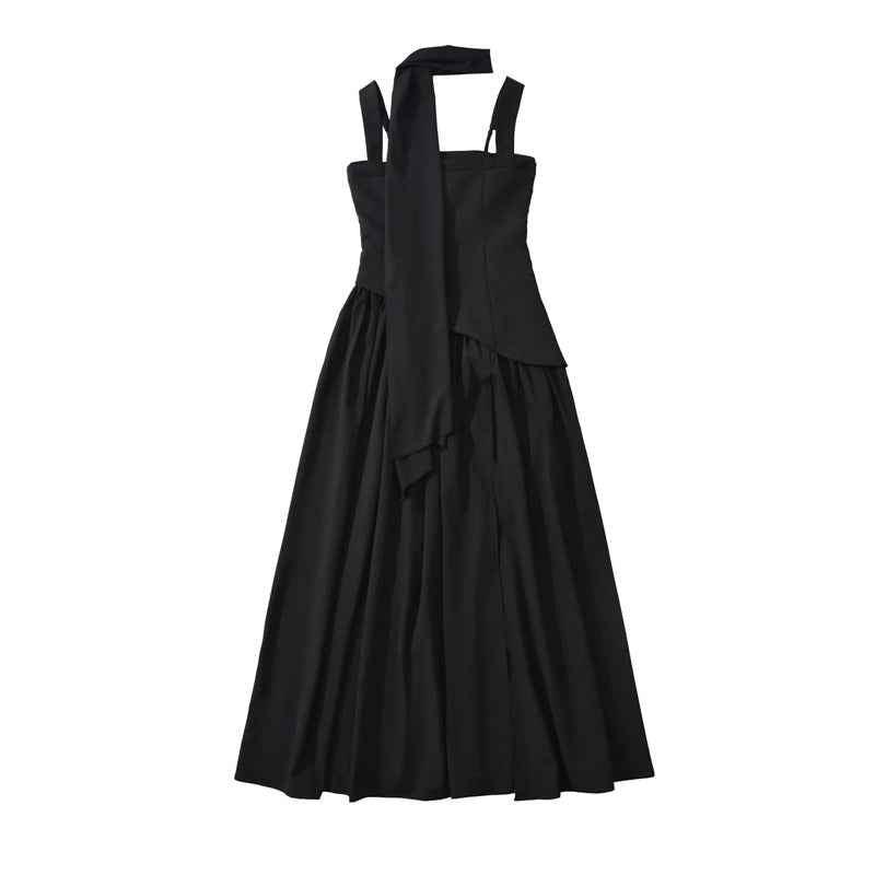 Elegant Olive Green Maxi Dress Summer Flowy Long with Scarf