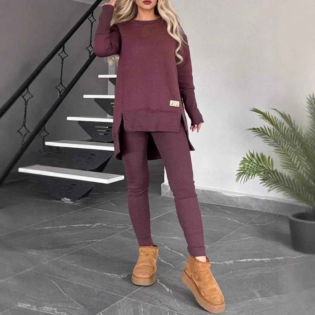 Slit Detail Two-Piece Suit: Elegant Top & Matching Trouser Set