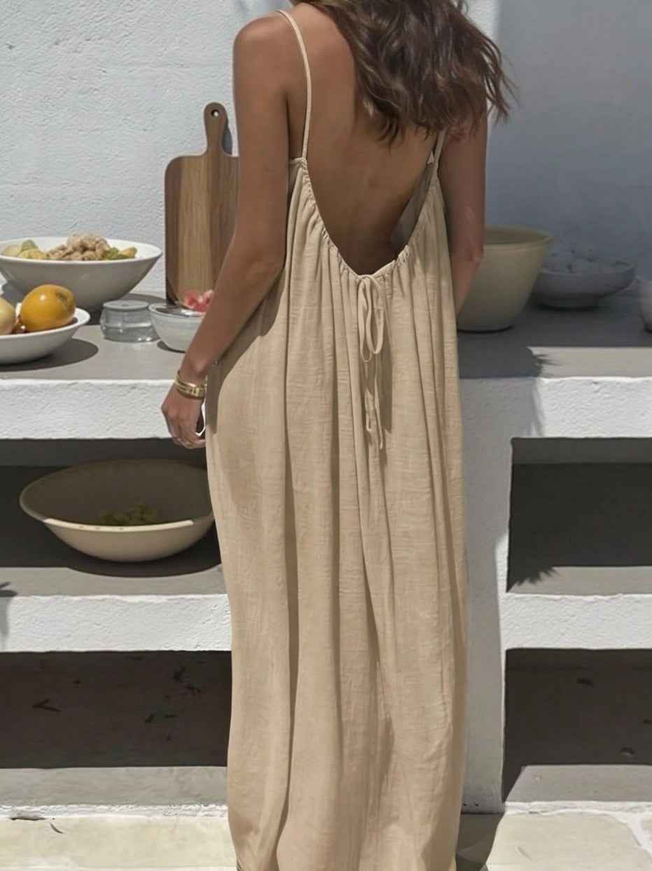 Womens Strap Coat Backless Loose-Fit Loungewear Dress