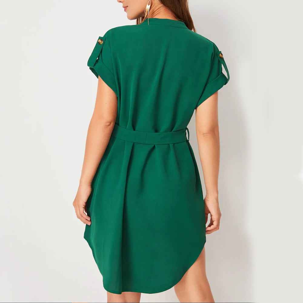 V-Neck Summer Dress With Belt & Bowknot for Women - Fashion Casual