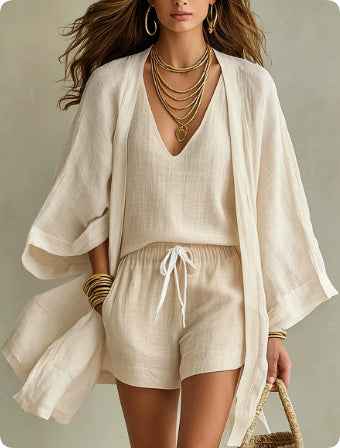 Women's 3-Piece Casual Set: Sleeveless Vest, Cardigan, Shorts