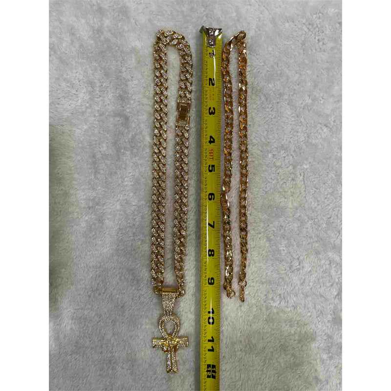 13mm Football Chain Necklace - Diamond Iced Eye of Horus Cross
