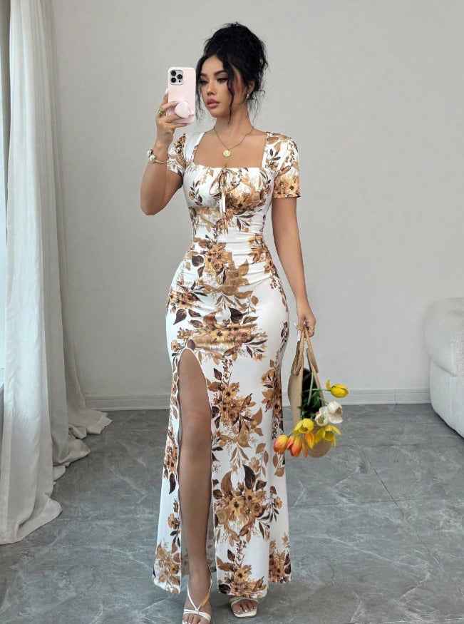 Womens Cinched-waist Fishtail Polka-dot Dress